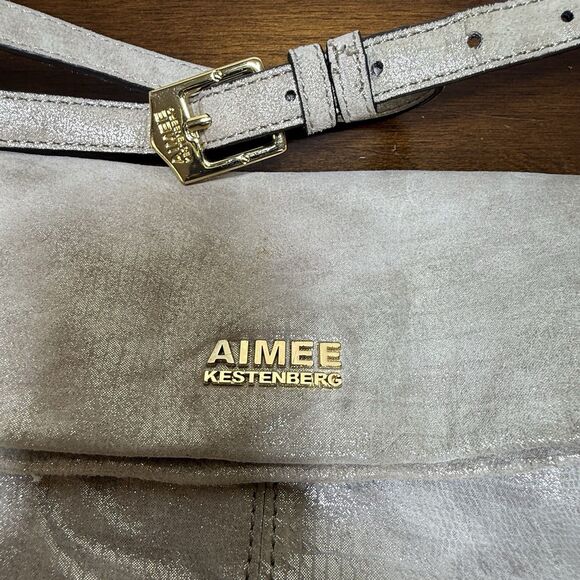 Aimee Kestenberg Metallic Bali Double Entry Crossbody Genuine Leather Purse Read - Picture 2 of 16